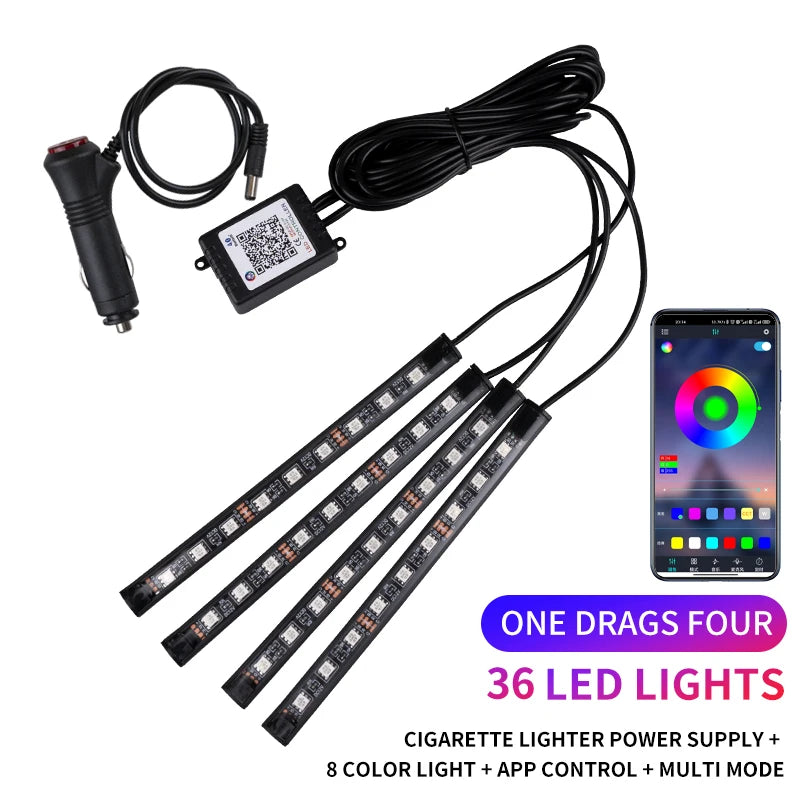 LumeGlow™ RGB LED Car Ambient Lights – App & Music Sync With App or Remote control.